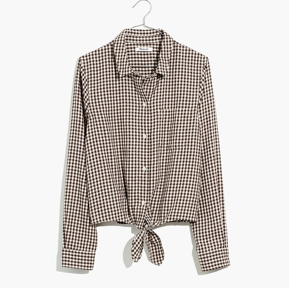Madewell Flannel Tie Front Shirt in Gingham Check - Picture 4 of 8